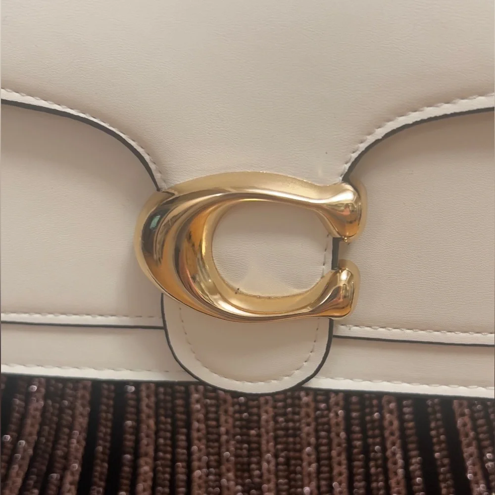 White Leather Crossbody Bag with Gold Accent, brand new